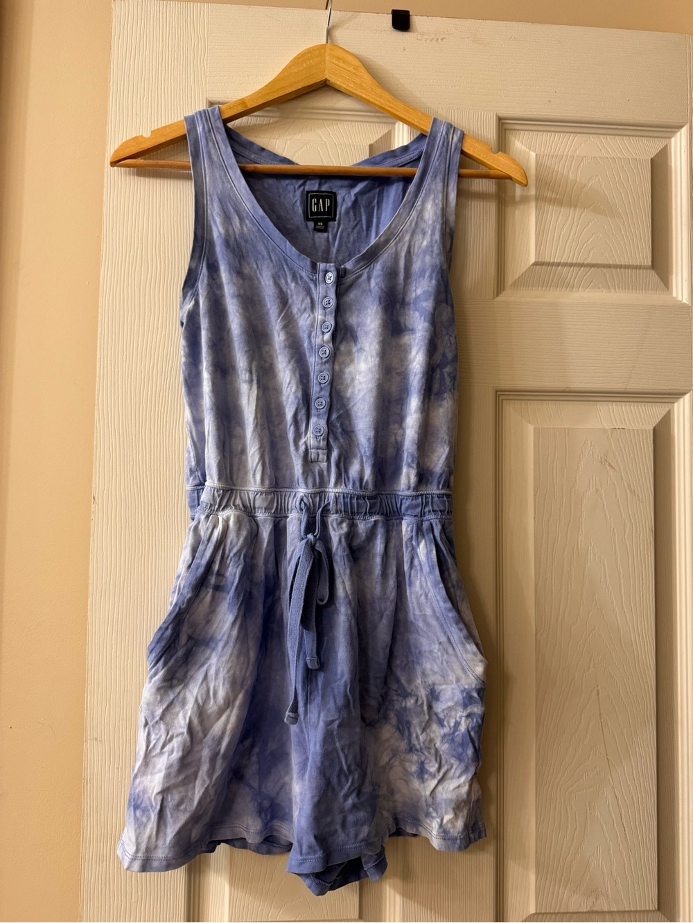 GAP Blue Tie-Dye Sleeveless Button Front Romper